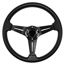 QYMOPAY Universal Racing Steering Wheel, 13.8 Inch 6 Bolt Anti-Slip Leather and Aluminum Gaming Steering Wheel with Horn Button for Racing/Car Sim Driving/JDM Sports Racing Steering Whee black