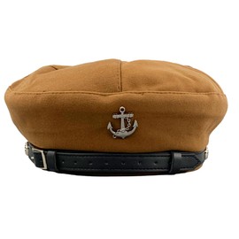 Women's Navy Beret Hats with Anchor, Chic British Military Berets Captain Hat Cabbie Paperboy Fall Cap (Brown)