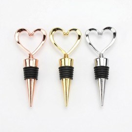 3 Pack Heart Shaped Wine Bottle Stoppers, Gold Silver Rose Gold Decorative Wine Sealer, Reusable Premium Plastic Wine Saver Stopper for Wine Preservation, Wedding, Valentine's Day Gift