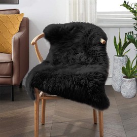 JXLOULAN Faux Lambskin Sheepskin Rug, Black, 50 x 80 cm, Longhair Fluffy Rugs, Living Room Decoration, Soft Fur Carpet for Chairs, Sofa, Bedroom, Children's Room