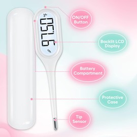 Easy@Home Basal Body Thermometer for Ovulation, 1/100th Degree High Precision, Accurate BBT Thermometer for Natural Ovulation Tracking by Premom APP, EBT-300 & EBT-013, Pink, Pink