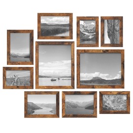 SONGMICS Picture Frames, Collage Picture Frames Set of 10, Two 8x10, Four 5x7, Four 4x6, Photo Frame for Wall Gallery Decor, Table Display, Glass, Rustic Brown URPF010X01