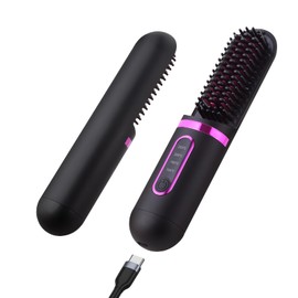 Negative Ion Hair Straightener Brush,Straightening Comb with Dense Bristles,Dual Voltage, 4 Temp Settings,Cordless Hair Straightener Anti-Scald, Suitable for Home Professional Salons，Travel