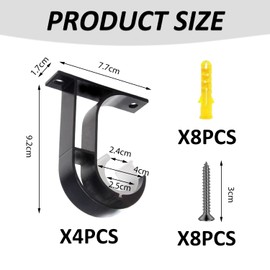 SIKAMARU 4 Sets Of Metal Curtain Rod Brackets, Curtain Rod Fixing Tools, Curtain Rod Support Supplies, Curtain Rod Accessories