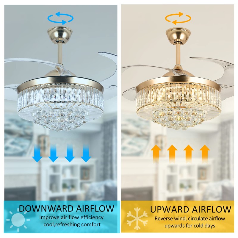 wuyule 42 Inches Crystal Ceiling Fan Golden Modern Crystal Chandelier