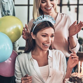 VOCOSTE Birthday Crown - Adult & Kids, Blue Tiara for Happy Birthday Celebrations
