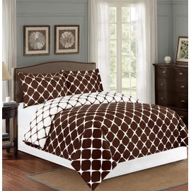 Elegant Comfort Luxury Soft and Cozy 1500 Thread Count Premium Hotel Quality 2-Piece Milano Trellis Pattern 2-Tone Printed Reversible Duvet Cover Set with Sham, Twin/Twin XL, Chocolate Brown