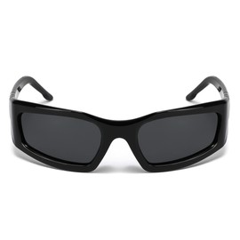 Cyxus Wraparound Design Y2k Polarized Sunglasses for Women Men UV 400 Protection One-piece Stylish Black