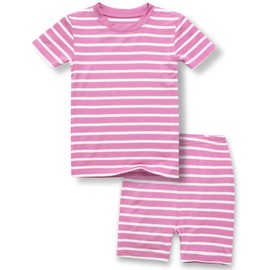 Vaenait Toddler Kids Junior Summer Short Sleepwear Pajamas 2pcs Set Stripe Line Pinkwhite L