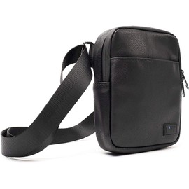 LITT Crossbody Messenger Stash Bag Blocks Oduor | Charcoal Lined Premium with Combination Zip Locks - Sling Bags for Men Small - Travel Organizer & Lifestyle Accessory| Black Faux Leather Bag