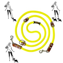 Hands Free Dog Lead. Double Ended Lead for Small Medium Large Dogs. Rope Double Dog Lead. MultiFunction Suitable for Shoulder, Waist. Made in Spain. Yellow&Cognac