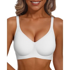 Vertvie Womens Comfortable Wireless Bras No Underwire Push Up Bra Seamless Supportive Full Coverage Racerback Everyday Bras (White,XX-Large)
