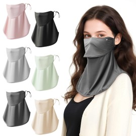 amifun Cooling Face Cover, UV Protection, UPF 50+, Sun Protection Mask, Covers Neck, Adjustable Ear Straps, Commuting to Work, Outdoors, Dark Gray