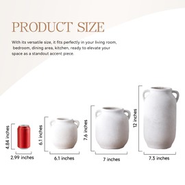 Large Flower Vase Home Decor - 12 inch Tall Ceramic Farmhouse White Rustic Table Vases with Handle Living Room Decoration Decorative Modern for Fireplace Kitchen