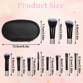 10 Pcs Mini Travel Makeup Brush Set With Pouch Black Portable Travel Size Makeup Brushes Professional Cosmetic Brush Travel Essentials kits for Brush Blush Powder Eye Shadow Women Girls