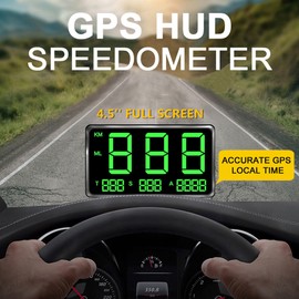 Car Headup Display GPS Digital Speedometer with 4.5 Inch LED Digital Display Support MPH KM/H Overspeed Alarm Fatigue Driving Reminder Speed/Mileage/Altitude/Time Display for Car Truck SUV Motorcycle