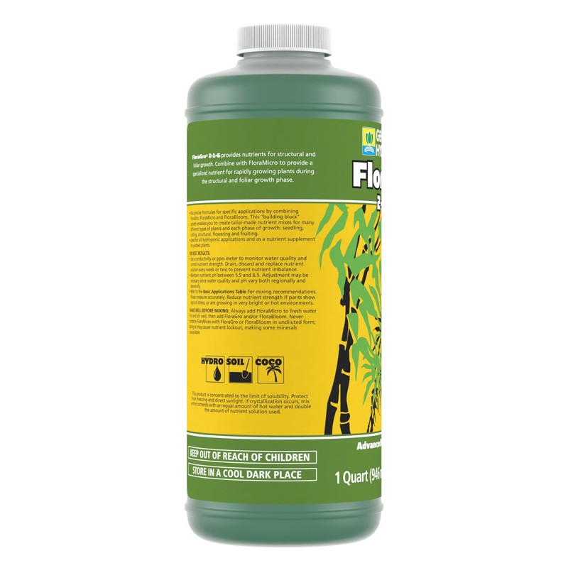 General Hydroponics FloraGro 2-1-6 Plant Food, Part of FloraSeries Advanced