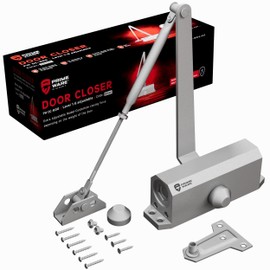 PrimeWare DC-300 Automatic Adjustable Door Closers for Home | Soft Close, No Slam | Residential and Commercial Door Closer | Level 3 | for Doors Weighing 90-140 lbs | Hydraulic Door Spring - Nickel