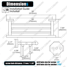 KOKOSIRI 32 Inch Bath Towel Rack with Double Towel Bars Bathroom Towel Shelf Robe Hook Towel Coat Hooks 2 Pack Matte Black B6005BK-L32+B1013BK-P2