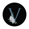 Letter V Teal Blue Floral Initial Monogram on Black