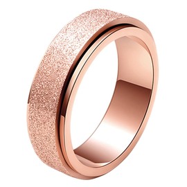 ALEXTINA Anxiety Ring for Women 6MM Rose Gold Rings for Women Stainless Steel Spinner Ring Sand Blast Glitter Finish Spinning Band, Size 5