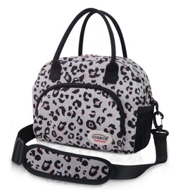 AOSBOS Insulated Lunch Bag for Men and Women, Insulated Lunch Bag with Adjustable Shoulder Strap and Waterproof Lining, 10L Large Picnic Bag, Leopard Print & Beige