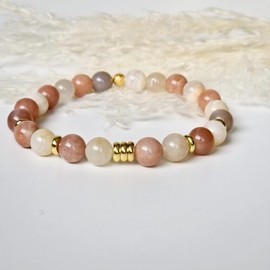 Sonnenstein Armband 18 karat goldplattiert Handmade mit echten Naturstein Perlen 8 mm - Heilsteine - Gr√∂√üe 18 cm - mit Geschenkbox