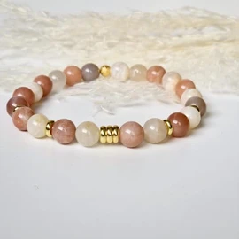 Sonnenstein Armband 18 karat goldplattiert Handmade mit echten Naturstein Perlen 8 mm - Heilsteine - Gr√∂√üe 18 cm - mit Geschenkbox