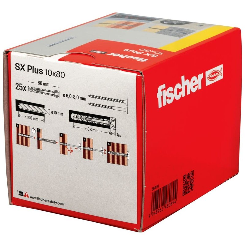 fischer 568110 SX Plus Expansion Wall Plug, 10mm x 80mm,