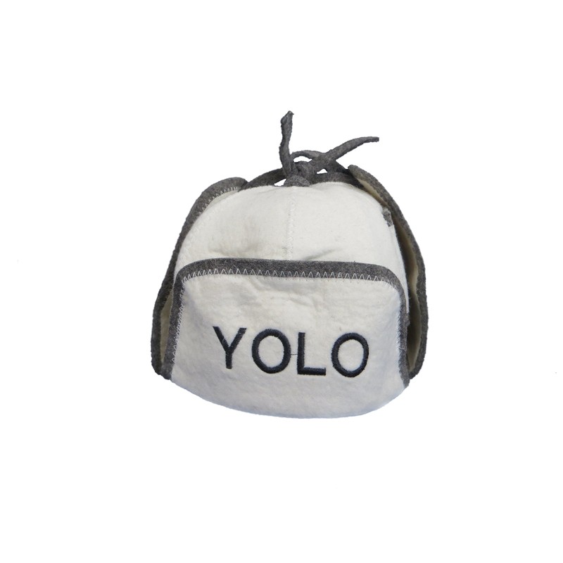 Sauna Hat with "Yolo" Embroidery, Felt (Felt Cap, Sauna Hat)