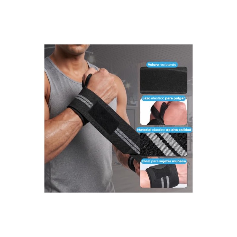 1 Par de Muñequeras Elásticas para Gym y Crossfit Negro