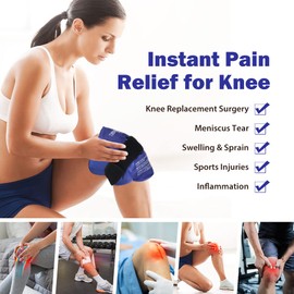 NEWGO Knee Ice Pack Wrap Reusable Gel Ice Wrap for Leg Injuries, Hot Cold Pack for Post Knee Surgery, Knee Joint Pain, Arthritis, Knee Injuries, Swelling, Meniscus Tear, ACL