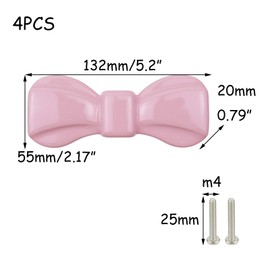 HEVSTIL 4 PCS Bow Shape Cabinets Knobs for Cabinet Drawer Cupboard Pulls Handle Perfect Decor Furniture Accessories,Pink,3.78"