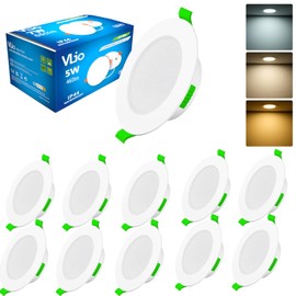 Vlio LED Recessed Spotlight, 230 V, Dimmable, LED Spotlights, 5 W, 460 lm, Warm White, Neutral White, Cool White, IP44, 68 mm Hole Size, 24 mm Ultra Flat Ceiling Spotlights for Bathroom, Kitchen, Set