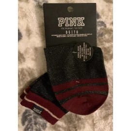 Victoria's Secret VICTORIAS SECRET PINK SPARKLE EXTENDED ANKLE ONE SIZE MAROON BLACK 1PR