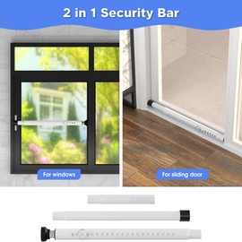 Sliding Door Security Bar,16 to 51 Inch Inside Sliding Patio Door Window Security Bar Stopper, Adjustable Window Locks Security Bars for Home Apartment Security, Sliding Glass Door Lock Hardware