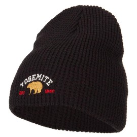 Yosemite National Park Embroidered Big Stretch Waffle Short Beanie - Black OSFM