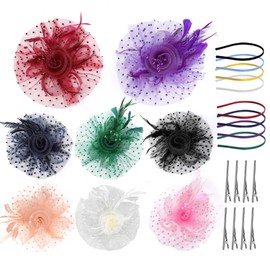 NuFlySic 8 PCS Fascinators Hats for Women Tea Party Hat Wedding Mesh Ribbons Cocktail Fancy Flower Feathers Fascinator Clip
