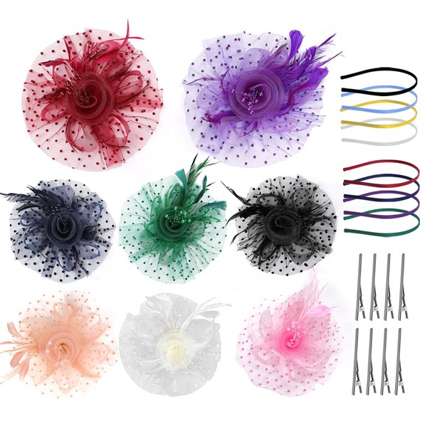 NuFlySic 8 PCS Fascinators Hats for Women Tea Party Hat