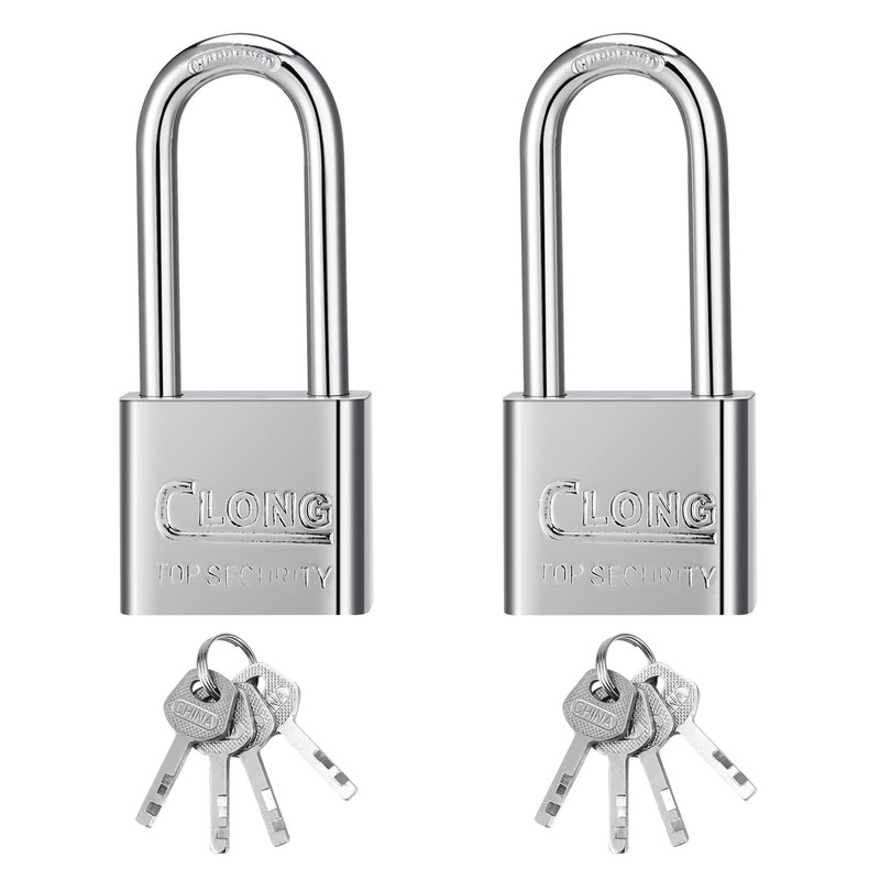 Firtink 2 Pack Long Shackle Padlocks, Padlock with Keys Heavy