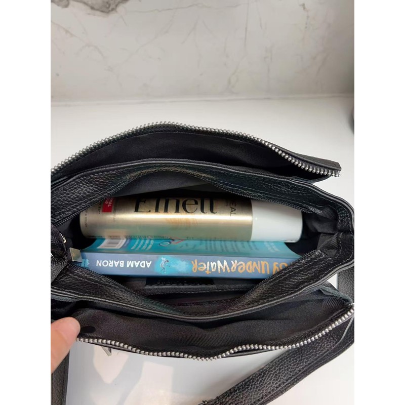 LeahWard Italian Leather Cross Body Bag, 3 Zipper Compartment Messenger