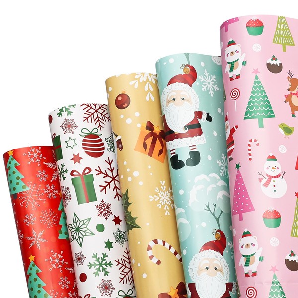 BBLIKE Christmas Paper Wrapping Paper - 5 Sheets of Wrapping