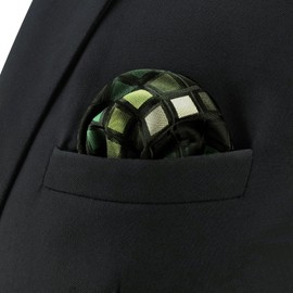 SHLAX&WING Checkered Silk Pocket Square for Men Green Hanky Checks Handkerchief