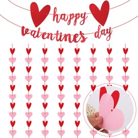 Valentines Day Garland, Felt Heart Banner, Red Glitter Happy Valentines Day Banner, Valentine day decor Decoration Party Favors for Home ( 80 Heart )