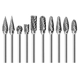 WANGCL 10 Pcs Rotary Burr Set Tungsten Carbide Carving Tool Solid Twist Drill Bit Grinding Head for Tools DIY Woodworking Engraving Drilling Metal Polishing