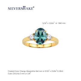 Silvershake Created Color Change Alexandrite 14K Yellow Gold Plated 925 Sterling Silver Engagement Ring June Gemstone Birthstone Jewelry for Women Size 6, 6, Sterling Silver 14K Gold Plated, Created