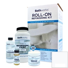 Bathworks Roll-On Refinishing Kit with Non-Slip Additive - 22 fl oz, High Gloss White, Professional-Grade DIY Coating with Tools Included - Durable Non-Yellowing Finish for Bathtubs, Tile, Sinks, & Showers
