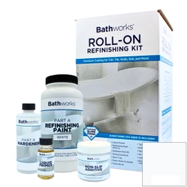 Bathworks Roll-On Refinishing Kit with Non-Slip Additive - 22 fl oz, High Gloss White, Professional-Grade DIY Coating with Tools Included - Durable Non-Yellowing Finish for Bathtubs, Tile, Sinks, & Showers