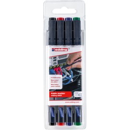 edding 8407 cable marker set - 4 pens - thin round nib 0.3 mm - for precise labelling and marking of all types of cables - ideal for electricians