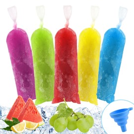 BokingOne Ice Lolly Bags Disposable, Ice Cream Mold Bags with Silicone Funnel. 3 x 12 inches Plastic Ice Candy Bags for Making Bolis/Ice Creams Yogurt Candy (Clear - 220 Pcs)